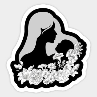 Sweet mother and child with white flowers Sticker